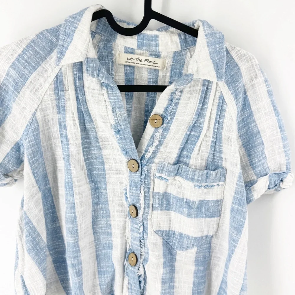 ✅ Free People We The Free Away at Sea Linen Blend Striped‎ Top Size X-Small